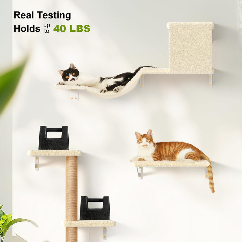 FUKUMARU 4-in-1 Large Cat Wall Set – Beige (For 16" Drywall) - Mingle & Moa