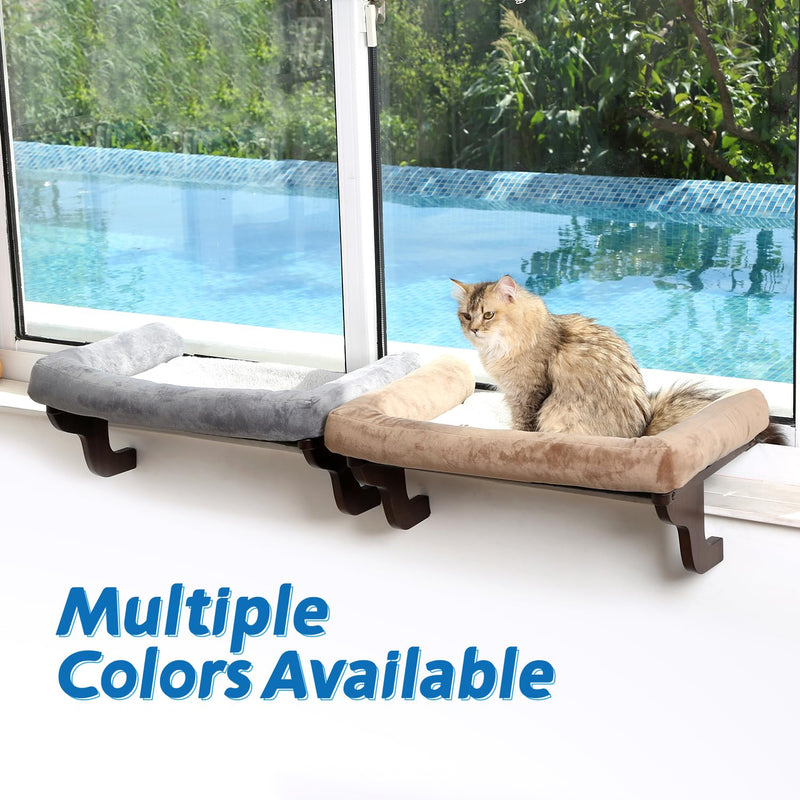 Zakkart Cat Window Perch - Orthopedic Hammock with Hardwood & Metal Frame, Dark Stained Wood with Brown Bed - Mingle & Moa