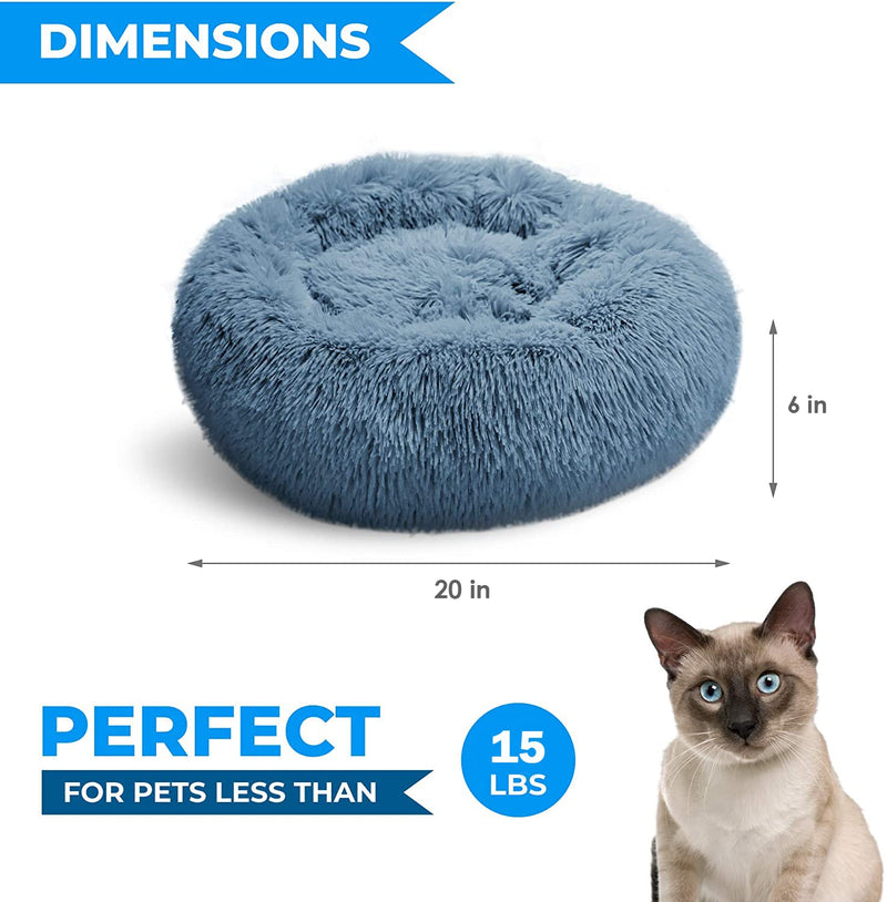 Whiskers & Friends Cat Bed - Washable Orthopedic Soft Fluffy Round Calming Pet Bed for Cats & Small Dogs - Mingle & Moa