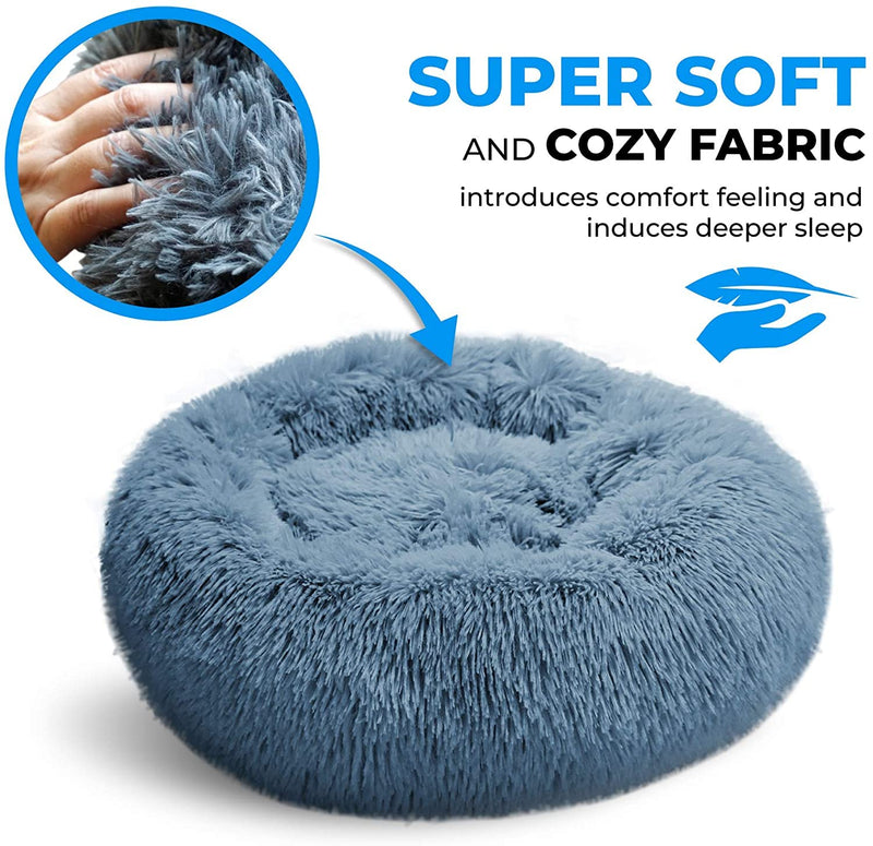Whiskers & Friends Cat Bed - Washable Orthopedic Soft Fluffy Round Calming Pet Bed for Cats & Small Dogs - Mingle & Moa
