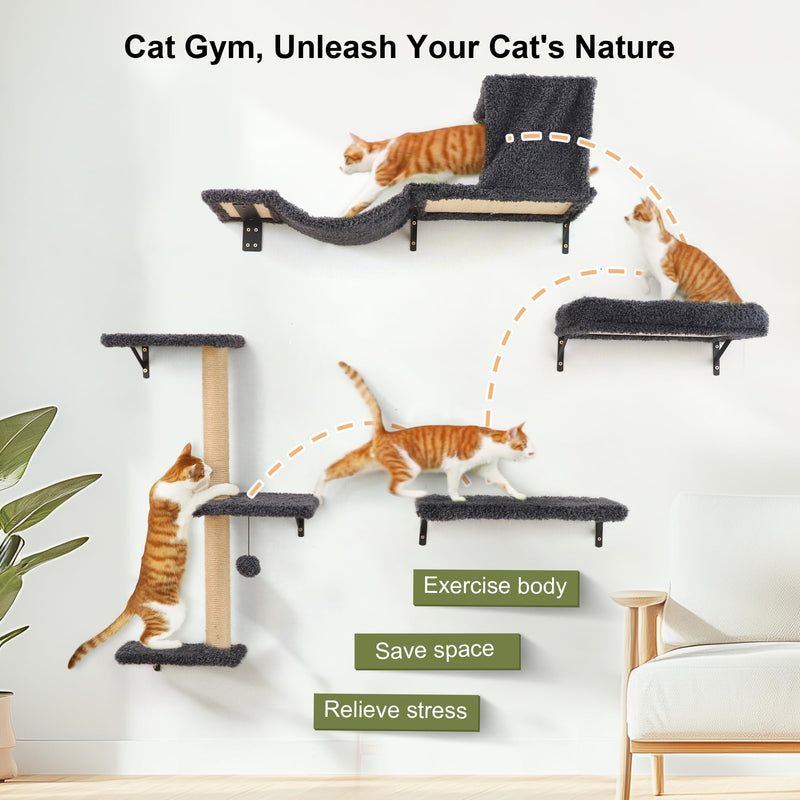 FUKUMARU 4-in-1 Cat Wall Shelf Set – Gray (For 16" Drywall) - Mingle & Moa