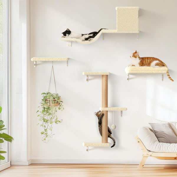 FUKUMARU 4-in-1 Large Cat Wall Set – Beige (For 16" Drywall) - Mingle & Moa