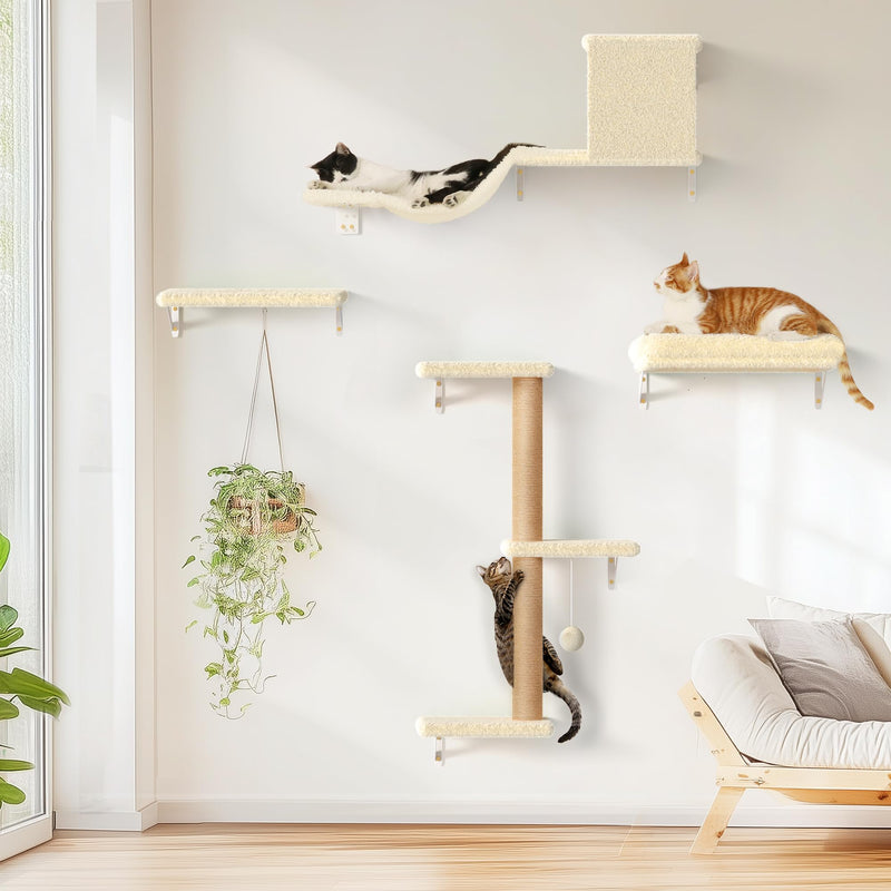 FUKUMARU 4-in-1 Large Cat Wall Set – Beige (For 16" Drywall) - Mingle & Moa