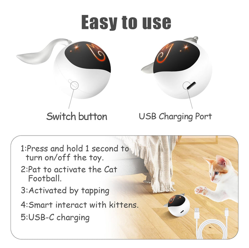 Migipaws Interactive Cat Toy Set (White) – Motion Activated Rolling Ball with Fluffy Tail & Mouse Accessories, Rechargeable, Fun Indoor Chase Toy for Cats - Mingle & Moa