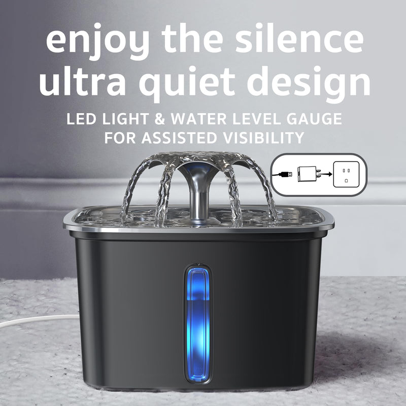 Veken 2.8L Stainless Steel Pet Fountain – Award-Winning, Space Black - Mingle & Moa