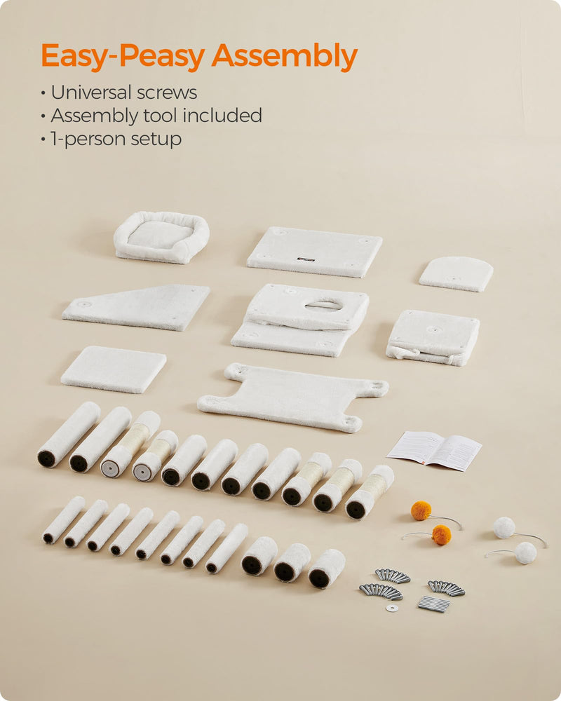 Feandrea 61" Cat Tree – Multi-Level Tower with Scratching Posts, Hammock & Caves, Cream White - Mingle & Moa