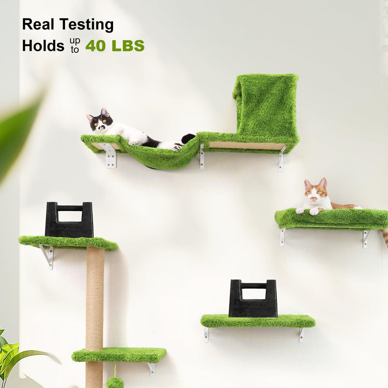 FUKUMARU 4-in-1 Cat Wall Set – Green (Bridge, Bed, Scratcher for 16" Drywall) - Mingle & Moa
