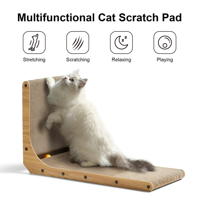 FUKUMARU Cat Scratcher – Large L-Shape Wall Mount with Ball Toy, 26.8" Cardboard Pad - Mingle & Moa