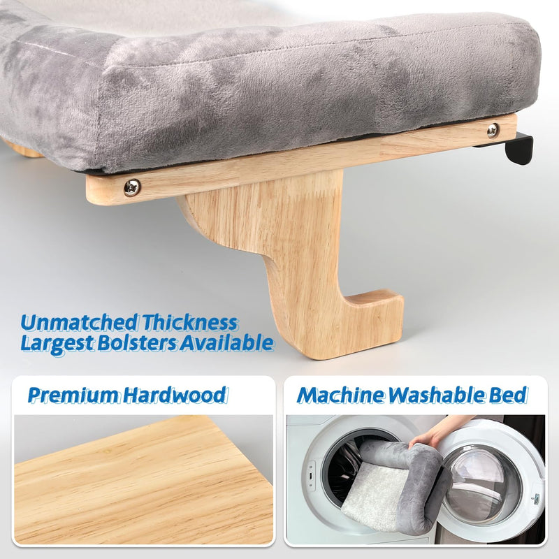 Zakkart Cat Window Perch - Orthopedic Hammock with Hardwood & Metal Frame, Natural Wood with Gray Bed - Mingle & Moa