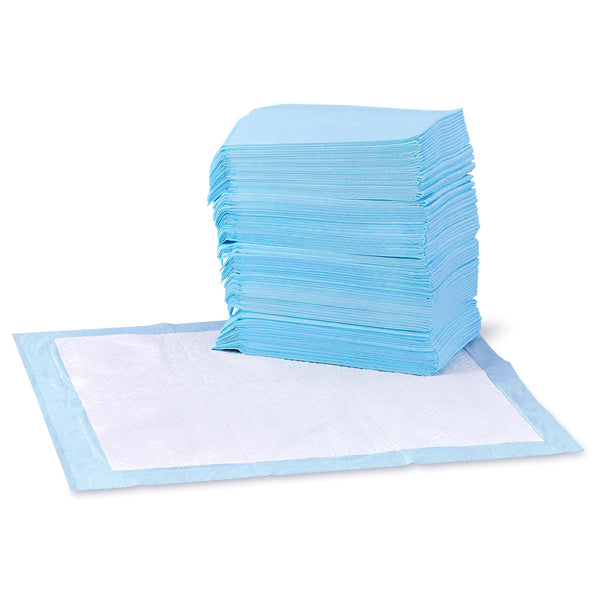 Dog Pee Pads (100-Pack): 22x22 inches, leak-proof, quick-dry, standard absorbency for potty training. Blue & white. - Mingle & Moa