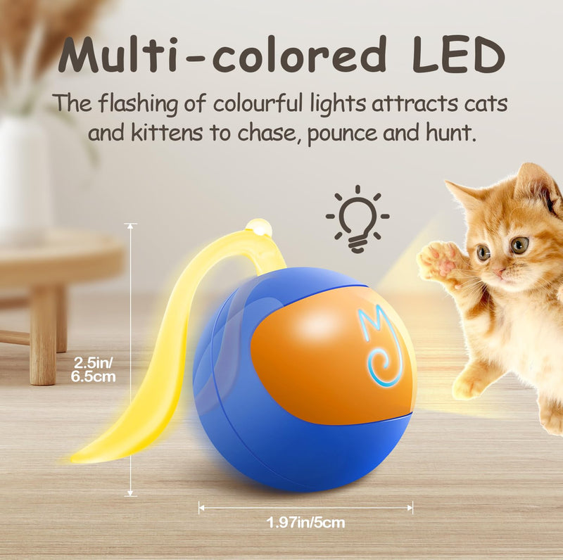 Migipaws Interactive Cat Toy Set (Blue) – Motion Activated Rolling Ball with Fluffy Tail & Mouse Accessories, Rechargeable, Fun Indoor Chase Toy for Cats - Mingle & Moa