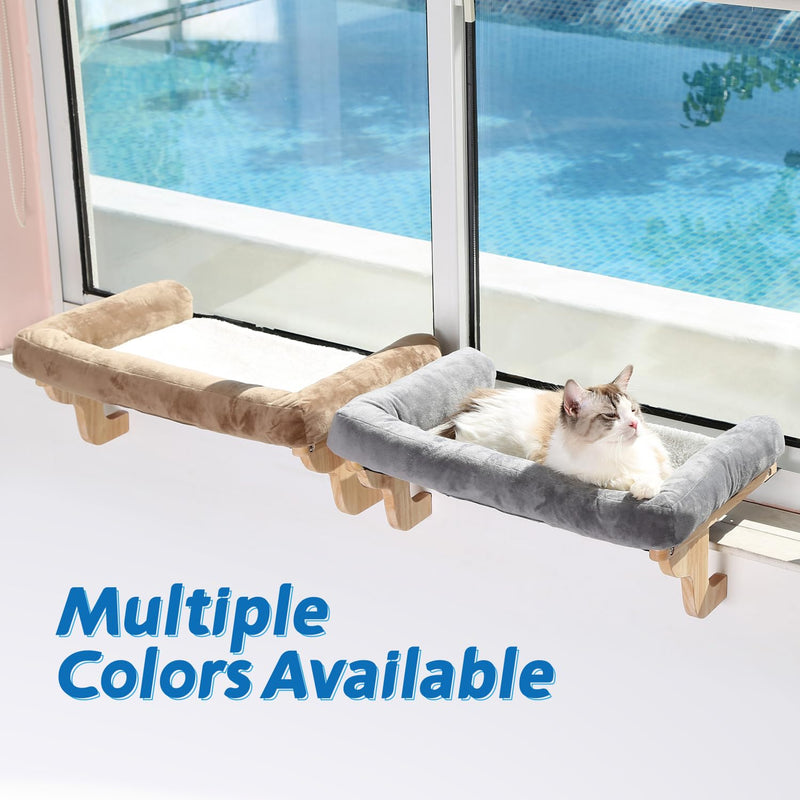 Zakkart Cat Window Perch - Orthopedic Hammock with Hardwood & Metal Frame, Natural Wood with Gray Bed - Mingle & Moa