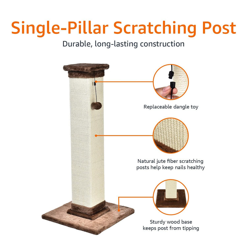Amazon Basics Cat Scratcher – 35.4" Sisal Post for Indoor Cats & Kittens, Brown - Mingle & Moa