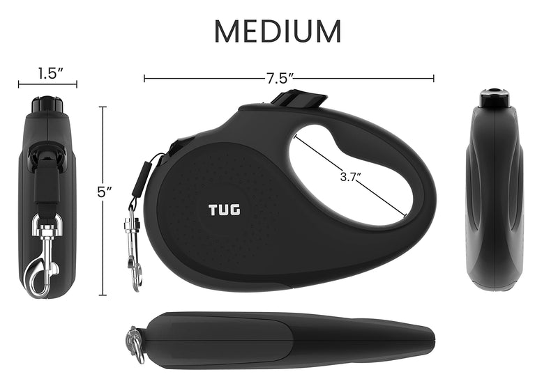 TUG 16ft Retractable Dog Leash with Anti-Slip Handle – Medium, Black/Grey - Mingle & Moa