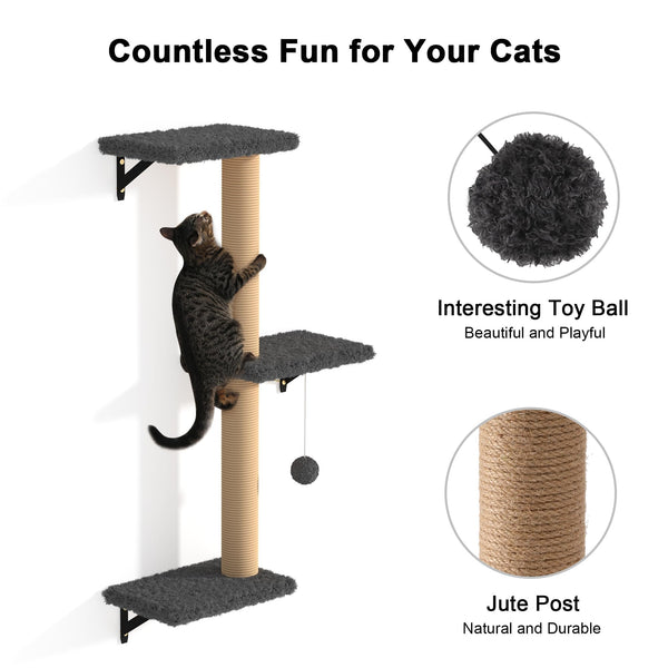 FUKUMARU 4-in-1 Cat Wall Shelf Set – Gray (For 16" Drywall) - Mingle & Moa