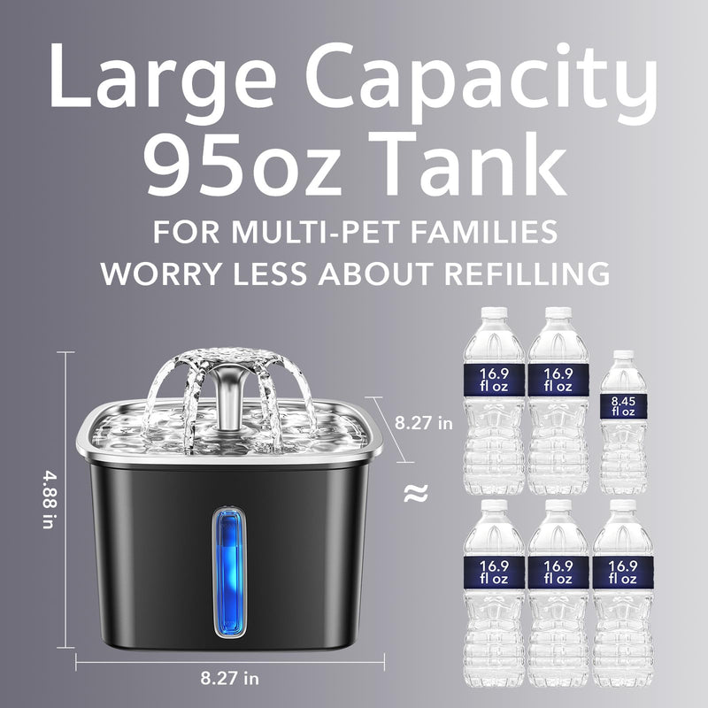 Veken 2.8L Stainless Steel Pet Fountain – Award-Winning, Space Black - Mingle & Moa