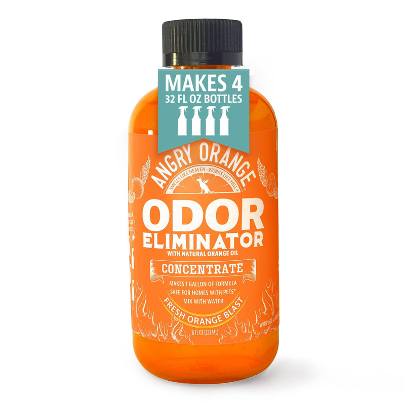 Angry Orange 8oz Citrus Concentrate Pet Odor Eliminator for Home, Removes Dog and Cat Pee Smell on Carpet, Grass, Tile, and Furniture – Makes 128oz. - Mingle & Moa