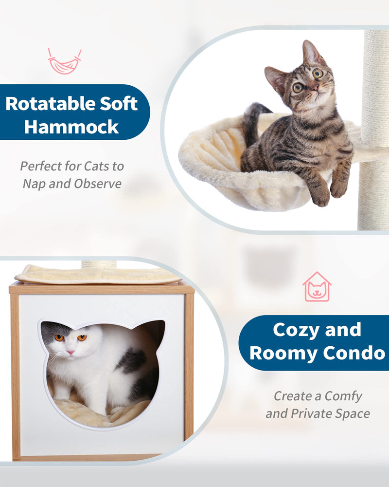 Made4Pets 65" Cat Tree – Modern Wooden Tower with Hammock & Scratching Post for Indoor Cats - Mingle & Moa