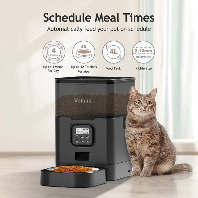 VOLUAS Automatic Cat Feeder, 4 Meals/Day, Voice Recorder - Mingle & Moa