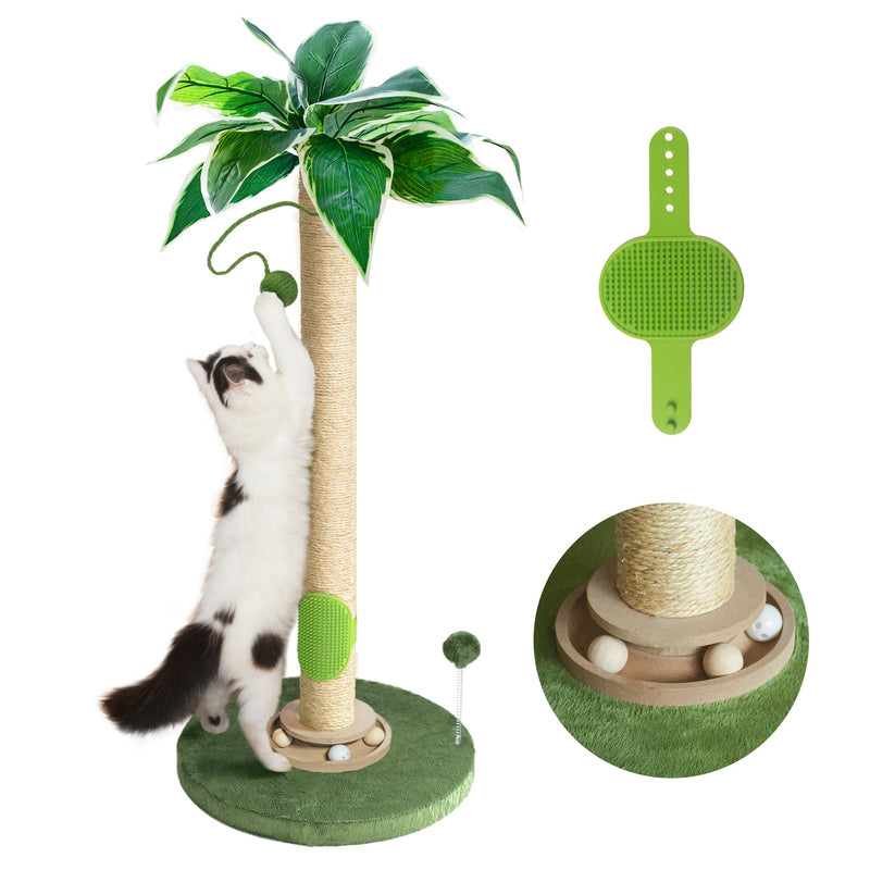 Fantasreen 33" Tall Cat Scratcher with Toy & Groomer - Mingle & Moa