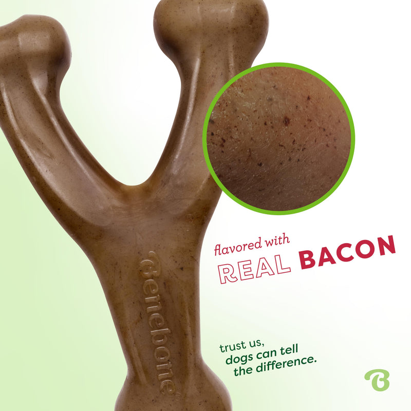 Benebone Wishbone Medium - Durable Dog Chew Toy with Real Bacon, Made in USA - Mingle & Moa