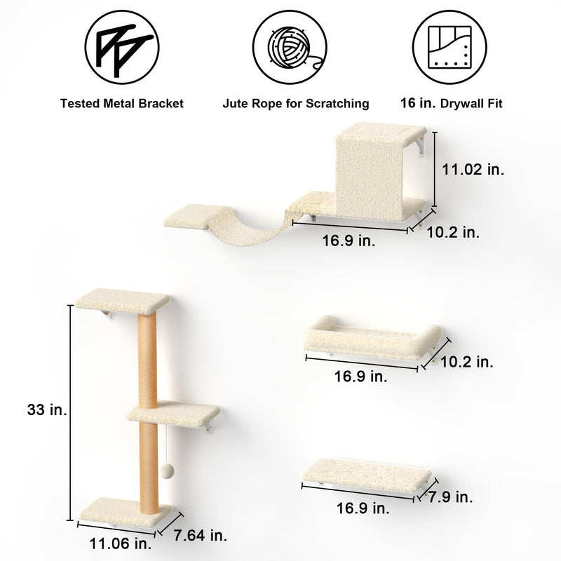 FUKUMARU 4-in-1 Large Cat Wall Set – Beige (For 16" Drywall) - Mingle & Moa