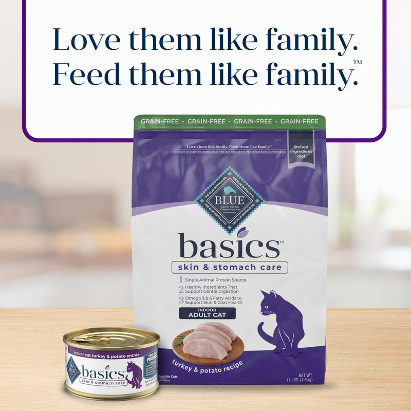 Blue Buffalo Basics Grain-Free Dry Cat Food, Indoor, Turkey & Potato, 11 lb - Mingle & Moa