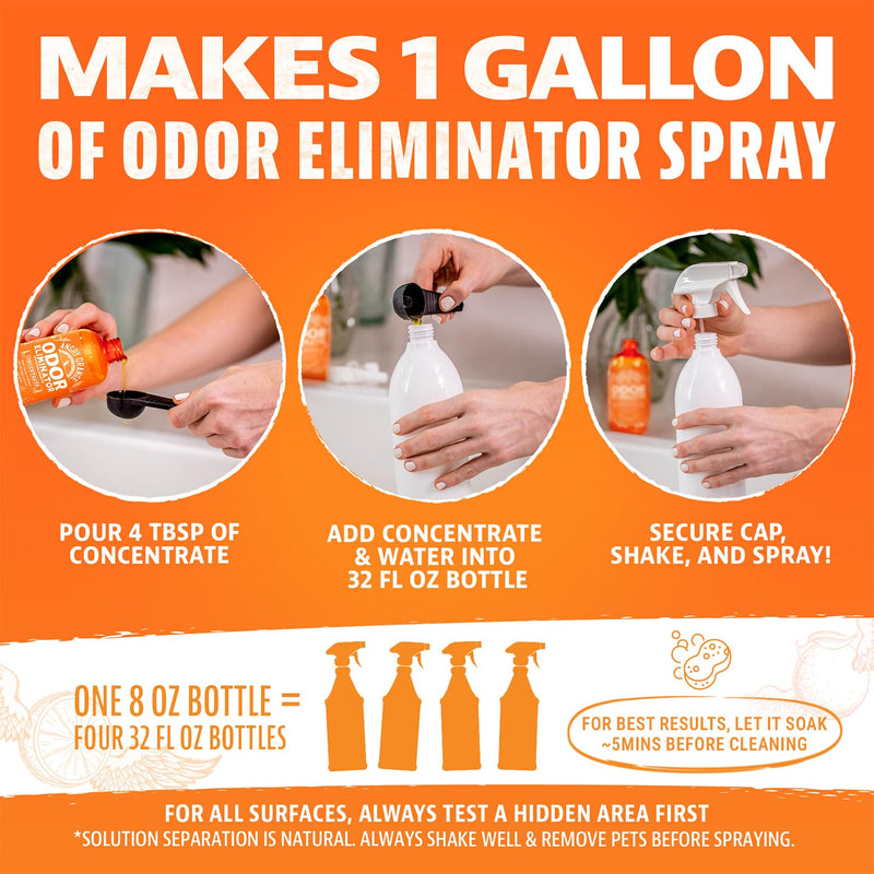Angry Orange 8oz Citrus Concentrate Pet Odor Eliminator for Home, Removes Dog and Cat Pee Smell on Carpet, Grass, Tile, and Furniture – Makes 128oz. - Mingle & Moa