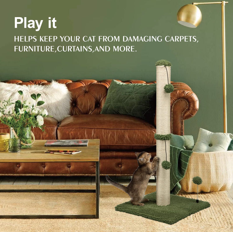MECOOL Cat Scratching Post – 34" Tall Sisal Post with Ball, Cactus Green - Mingle & Moa