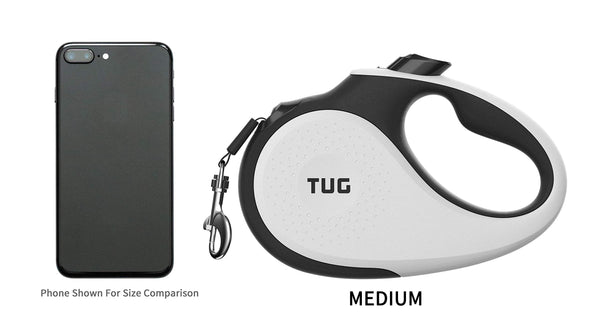 TUG 16ft Retractable Dog Leash, Tangle-Free with One-Handed Lock – Medium, White. - Mingle & Moa