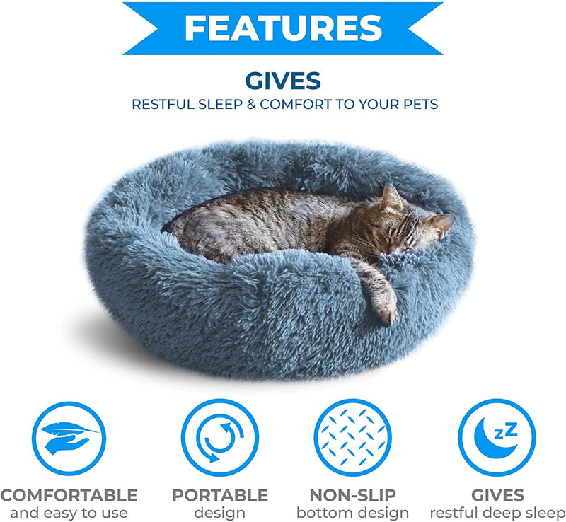Whiskers & Friends Cat Bed - Washable Orthopedic Soft Fluffy Round Calming Pet Bed for Cats & Small Dogs - Mingle & Moa