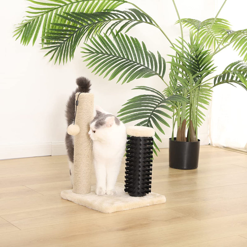 Amazon Basics Cat Scratcher – 16.5" Post with Brush for Cats & Kittens, Beige - Mingle & Moa