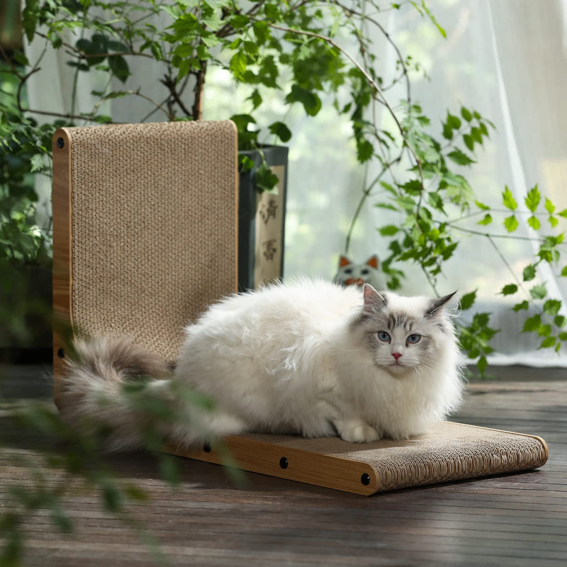 FUKUMARU Cat Scratcher – Large L-Shape Wall Mount with Ball Toy, 26.8" Cardboard Pad - Mingle & Moa
