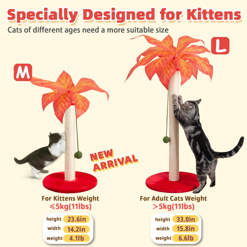 Meowoou 23.6" Red Palm Cat Scratcher with Sisal Rope & Toy Ball - Mingle & Moa