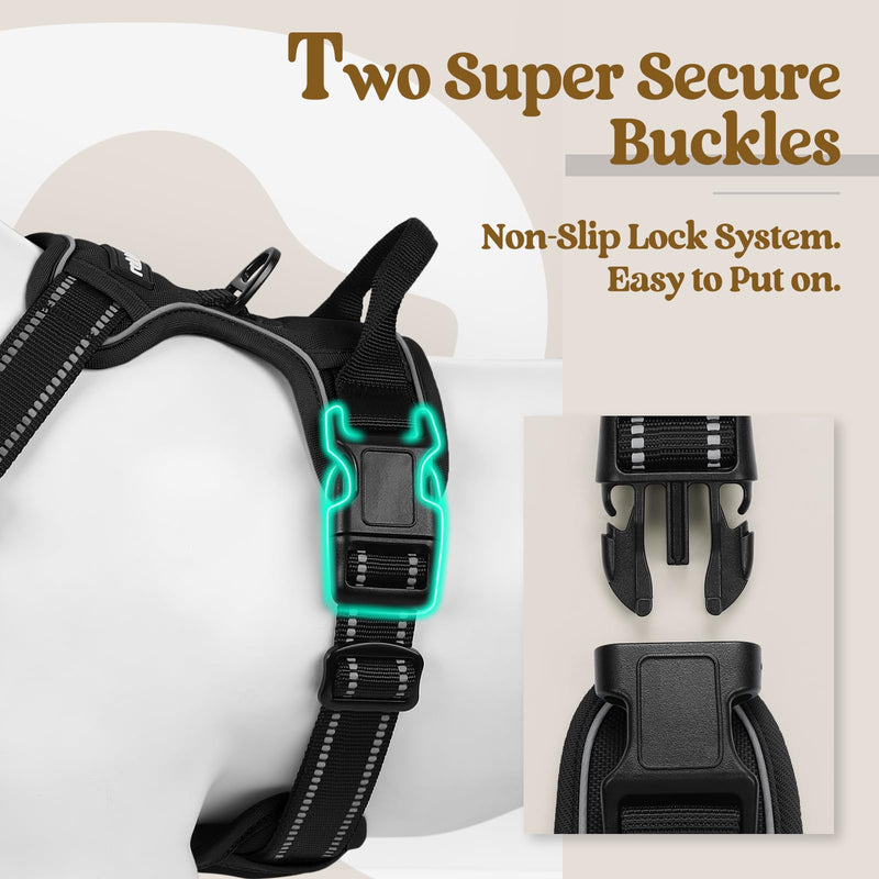 Rabbitgoo No-Pull Dog Harness, Large, Black – Adjustable, Soft Padded, Reflective Vest with Handle & 2 Leash Clips. - Mingle & Moa