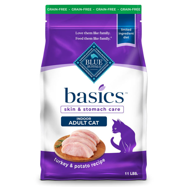 Blue Buffalo Basics Grain-Free Dry Cat Food, Indoor, Turkey & Potato, 11 lb - Mingle & Moa