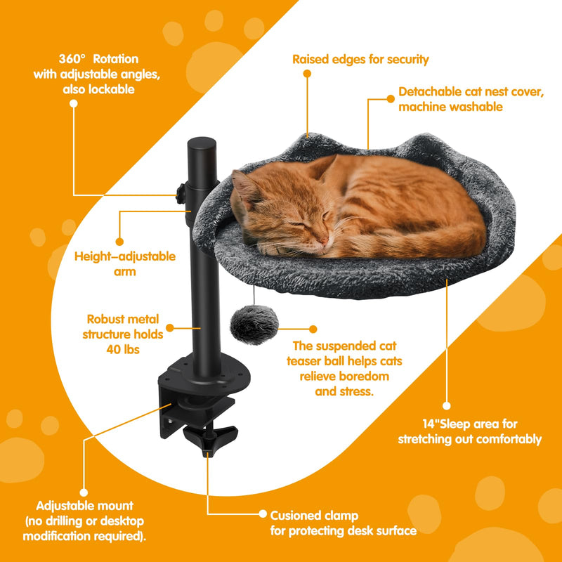 Sgreatiny Cat Desk Bed – Adjustable Faux Fur Elevated Shelf (Up to 40lbs) - Mingle & Moa