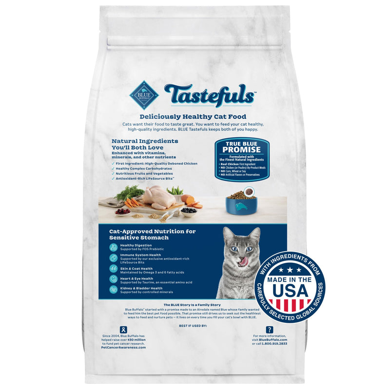 Blue Buffalo Tastefuls Dry Cat Food, Sensitive Stomach, Chicken & Brown Rice, 15 lb - Mingle & Moa