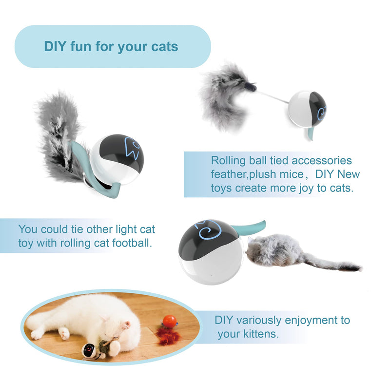 Migipaws Interactive Cat Toy Set (White) – Motion Activated Rolling Ball with Fluffy Tail & Mouse Accessories, Rechargeable, Fun Indoor Chase Toy for Cats - Mingle & Moa