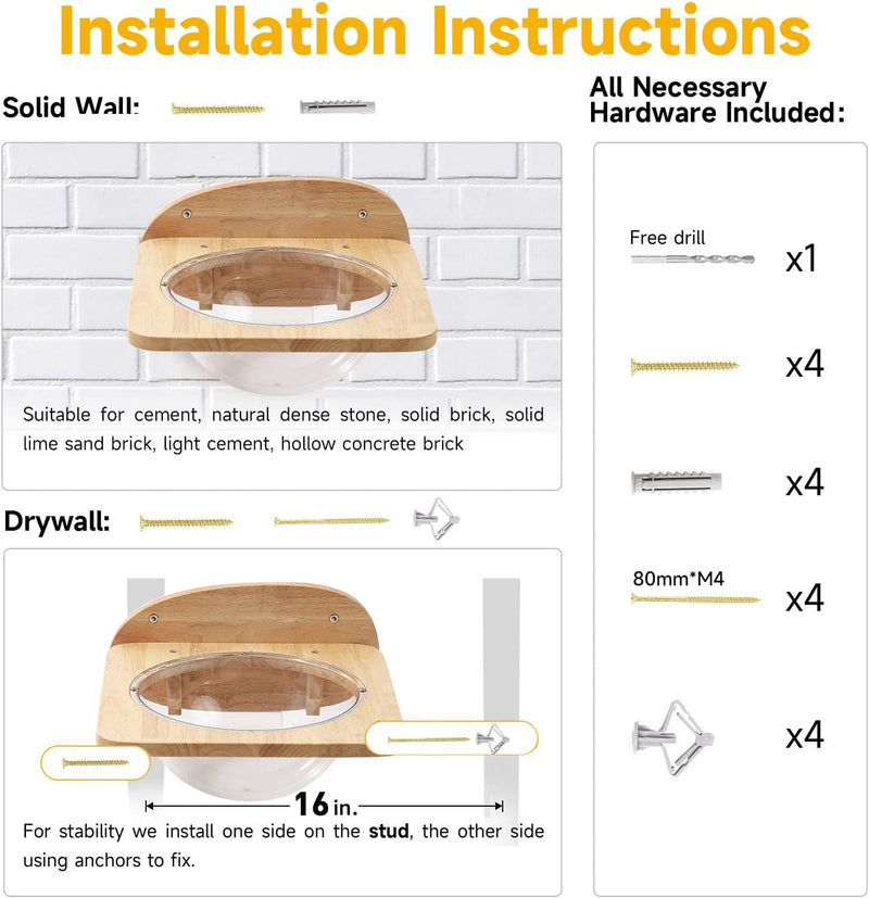 FUKUMARU Transparent Capsule Cat Wall Set – with 2 Pedals (Holds up to 35lbs) - Mingle & Moa