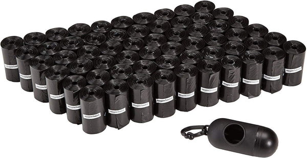 Dog Poop Bags, Leak-Proof and Unscented, with Dispenser and Leash Clip, 300 Count (20 Rolls of 15), Black, 13 x 9 Inch - Mingle & Moa