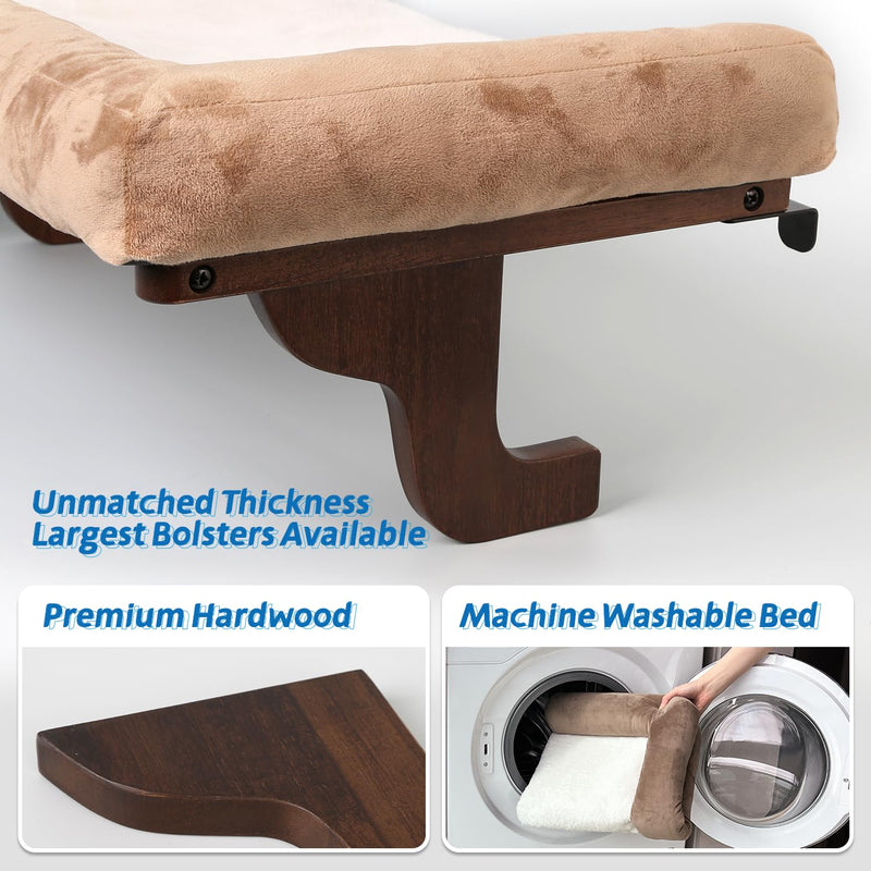 Zakkart Cat Window Perch - Orthopedic Hammock with Hardwood & Metal Frame, Dark Stained Wood with Brown Bed - Mingle & Moa
