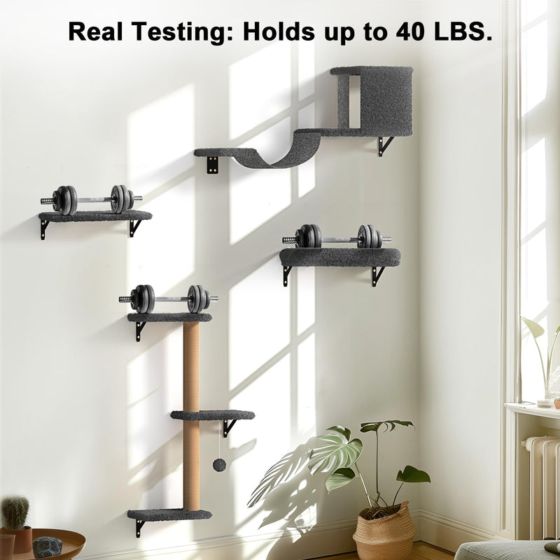 FUKUMARU 4-in-1 Cat Wall Shelf Set – Gray (For 16" Drywall) - Mingle & Moa