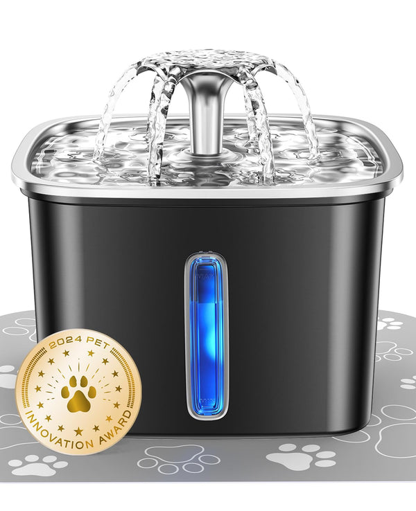 Veken 2.8L Stainless Steel Pet Fountain – Award-Winning, Space Black - Mingle & Moa
