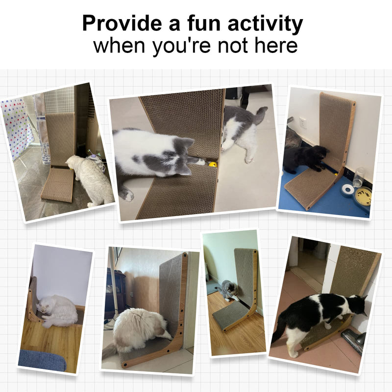 FUKUMARU Cat Scratcher – Large L-Shape Wall Mount with Ball Toy, 26.8" Cardboard Pad - Mingle & Moa