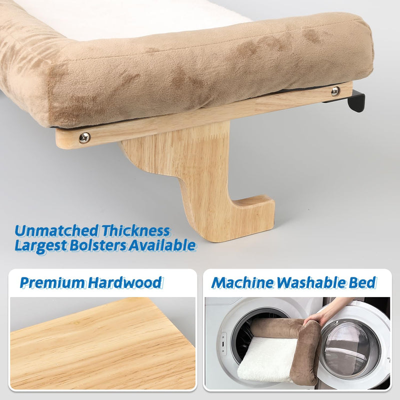 Zakkart Cat Window Perch - Orthopedic Hammock with Hardwood & Metal Frame, Natural Wood with Brown Bed - Mingle & Moa