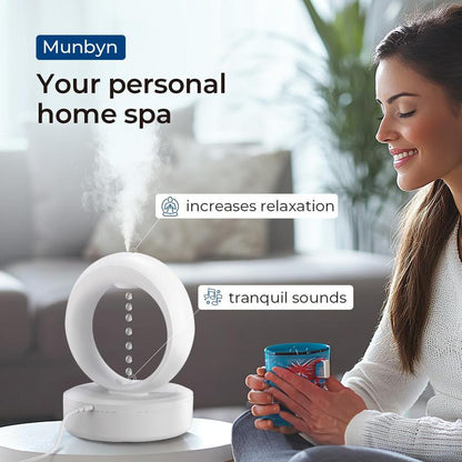 【MUNBYN Anti-Gravity Water Drop Humidifier】 3-In-1 Household Air Humidifier with Night Light for Bedroom, Smart Bedroom Humidifier with Timer, Auto Shut-Off for Smart Dry Protection with USB Powered，Suggest Purified Water