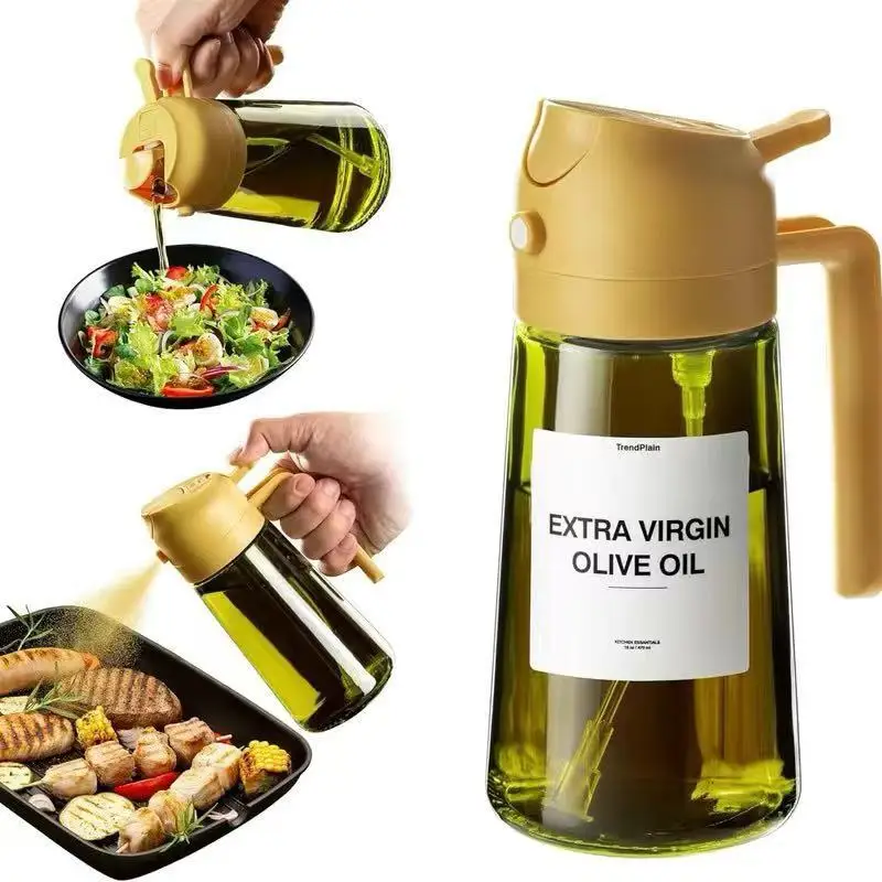 470Ml/16Oz Light-Blocking Dark Oil Sprayer for Cooking 2 in 1 Olive Oil Dispenser Bottle for Kitchen Dark Green Glass Oil Bottle