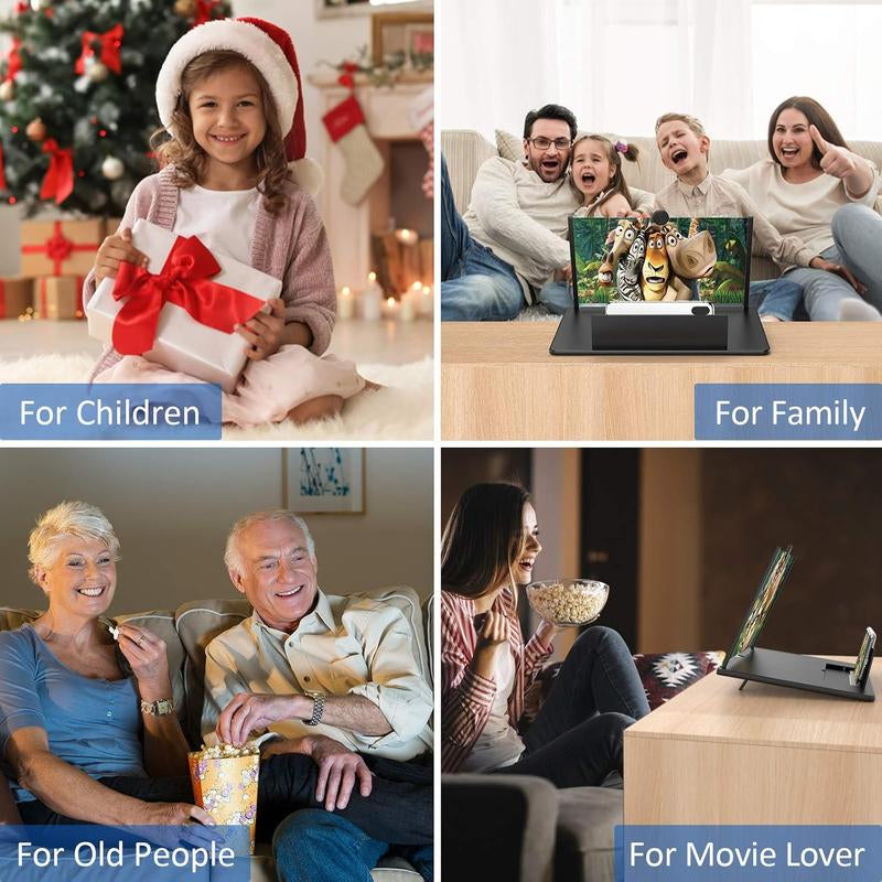 12" Screen Magnifier,3D HD Mobile Phone Magnifier Projector Screen Enlarger for Movies, Videos, and Gaming,Foldable Cell Phone Stand with Screen Amplifier,Supports All Smartphones (Black, 12Inch)