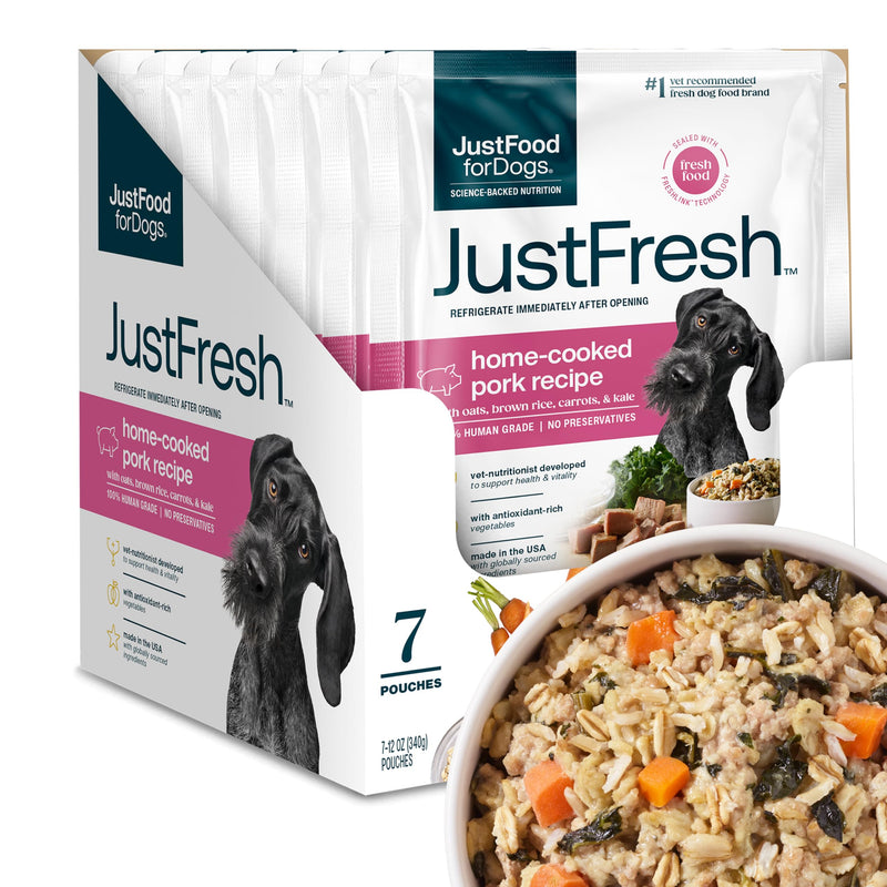 JustFoodForDogs Just Fresh Home-Cooked Pork Dog Food, 12 oz - 7 Pack - Mingle & Moa